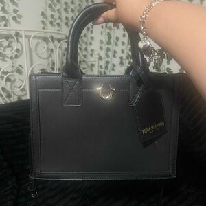 True Religion Black Satchel with Gold Accents